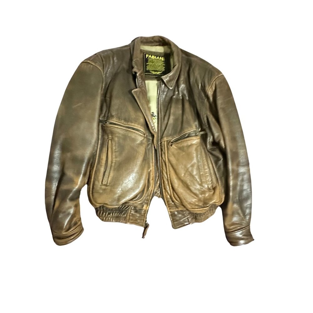 Vintage Fabiani Distressed Leather Bomber Jacket